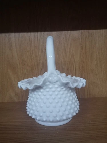 Fenton Milk Glass Hobnail Deep Basket 4139