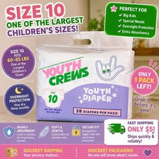 Youth Crews Size 10 Youth Diapers 28 Ct Boys Girls Child Kids Large