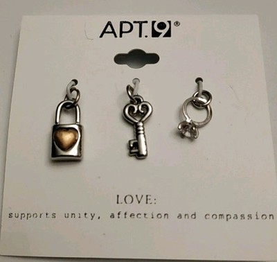 Apt 9 Charms Lock  Key & Ring Jewelry Love 3 Pcs Set