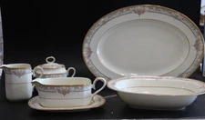 Noritake Barrymore 5 service pieces, Oval Platter, Oval Bowl, Creamer, Sugar, Gr