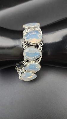 Huge Opalite Bracelet In Sterling Silver Adjustable Jewelry Handmade Sz 8