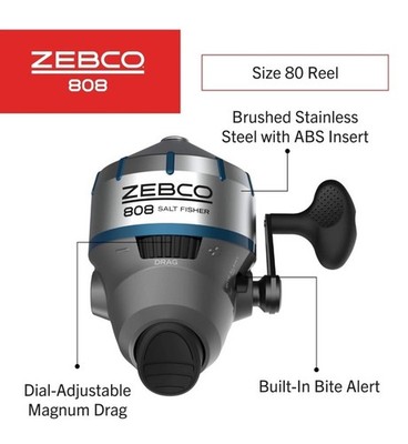 Zebco 808 Saltwater Spincast Fishing Reel+17LB Test 300 YD