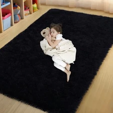 Black Area Rugs for Bedroom, 4x6 Fluffy Soft Shag Rugs for Living Room, Small...