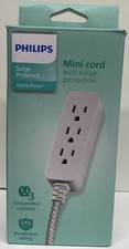 Philips 3-Outlet Surge Protector with 1 Ft. Extension Cord, Gray and White