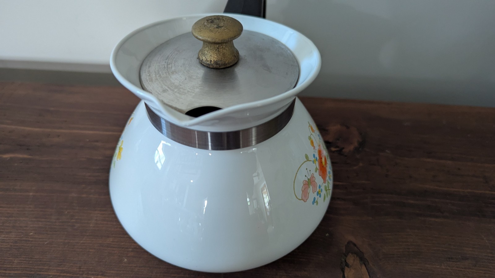 VTG Corning Ware WILDFLOWER P-104 6 Cup Floral Tea Pot Kettle Metal Lid