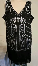 Babeyond 3XL 1920s Gatsby Black Sequin Beaded Fringed Flapper Cocktail Dress