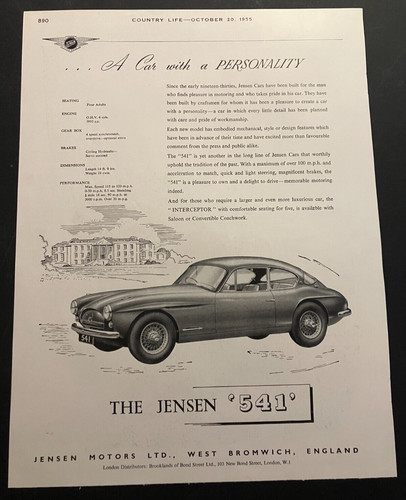 1955 Jensen 541 "A Car With A Personality" - Vintage Original Print Ad Wall Art