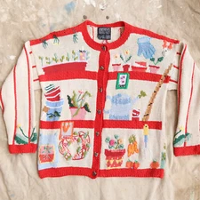 Vintage 90s RARE Berek Marta D Garden Shed Floral Sweater Cardigan M