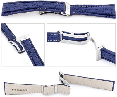 Echt Haifisch Uhrenband kompatibel Breitling Faltschließe  blau  22/18mm