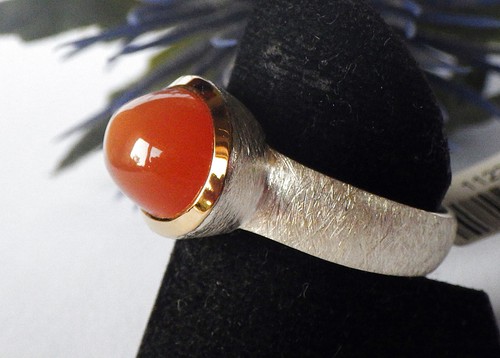 SCHMUCK-STCK RING 925 SILBER orange vergoldet MONDSTEIN NEU 58 18,5 strichmatt - Picture 3 of 4