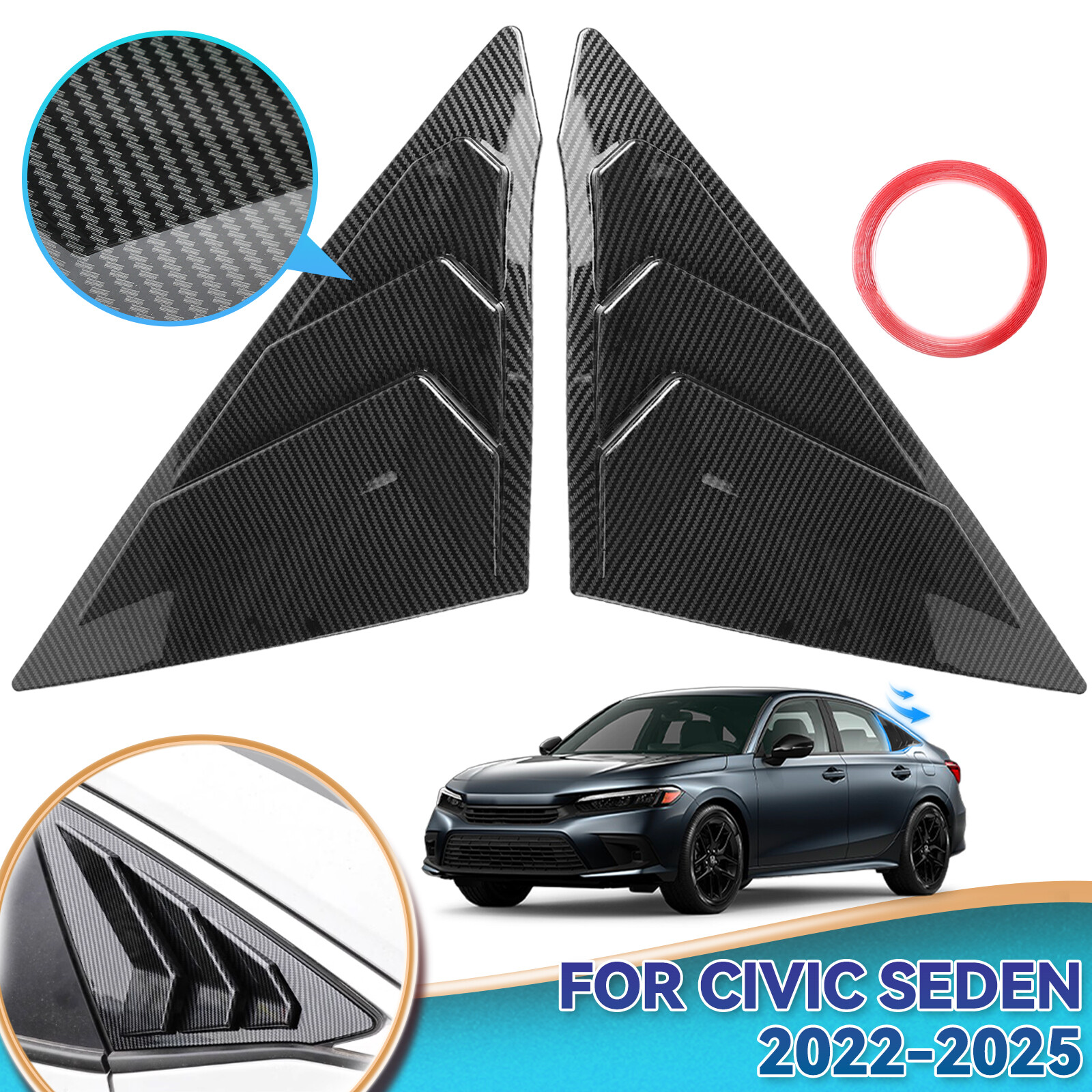 2022-25 Honda Civic Sedan Carbon Fiber Rear Quarter Panel Window Louver