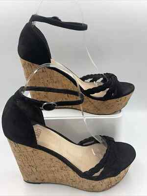 Faith Black Strappy Wedge Heel Ankle UK  UK