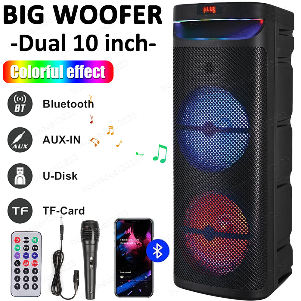 Dual 10-Inch Portable Bluetooth Party Speaker with Heavy Bass Mic Remote Control  