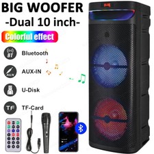 Dual 10'' Subwoofer Portable Bluetooth Party Speaker Deep Bass Sound Mic Remote