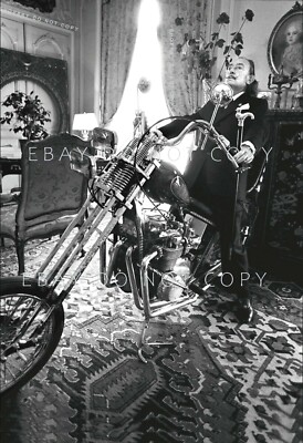 SALVADOR DALI 1960 Photo Poster 13X19''  Riding Chopper Motorcycle in Living Room
