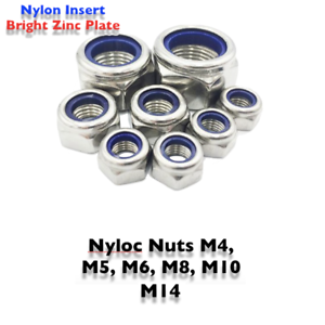 Nyloc Nylock Lock Nuts Type T Bright Zinc Plated BZP M3 M4 M5 M6 M8 M10 M12 M14