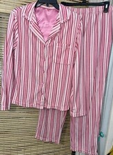 Women  s Pajama Set-Top/Bottom-Sleepwear-Size M-Pink Stripes-Fleece-Missy M-SOFT 