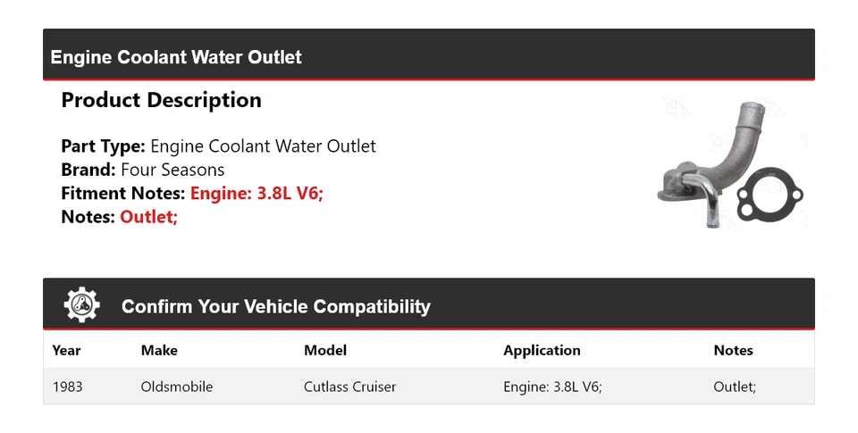 Oldsmobile Cutlass Cruiser 1983 motor refrigerante salida de agua 4 estaciones Foto 2 de 4