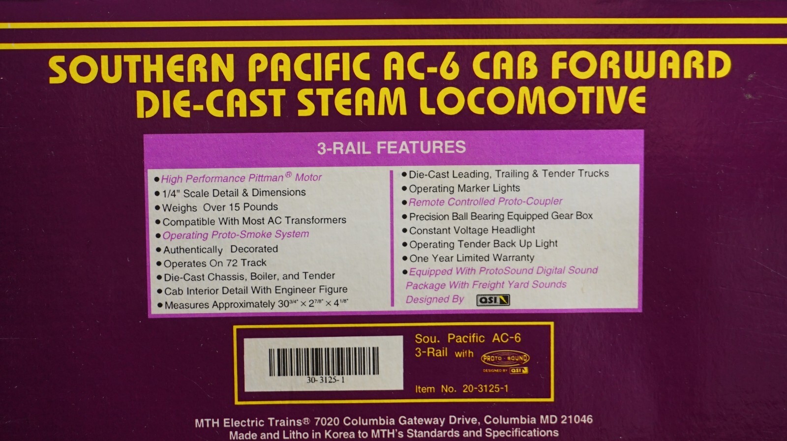 MTH O Southern Pacific AC6 Cab Forward Steam Engine 2031251 203025