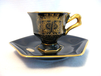 ECHT COBALT WOLF KUEPS CUP & Saucer Frankfurt - Hexagonal Demitasse Bavaria