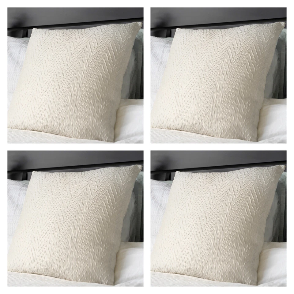 Cushion Covers Set of 4 - Cream - Herringbone Embossed Fabric Upholstery 18x18" - Image 2 of 4