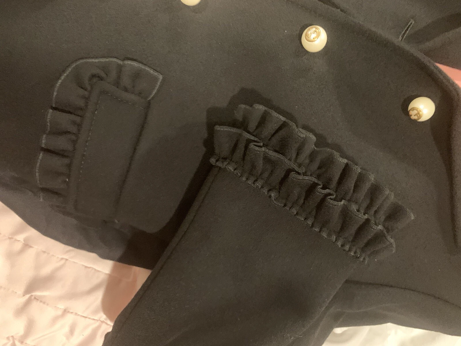 GIACCA INVERNALE GUCCI NUOVA CON ETICHETTE IN LANA CAPPOTTO NERO ARRICCIATA GG PERLA TAGLIA 36 XS S