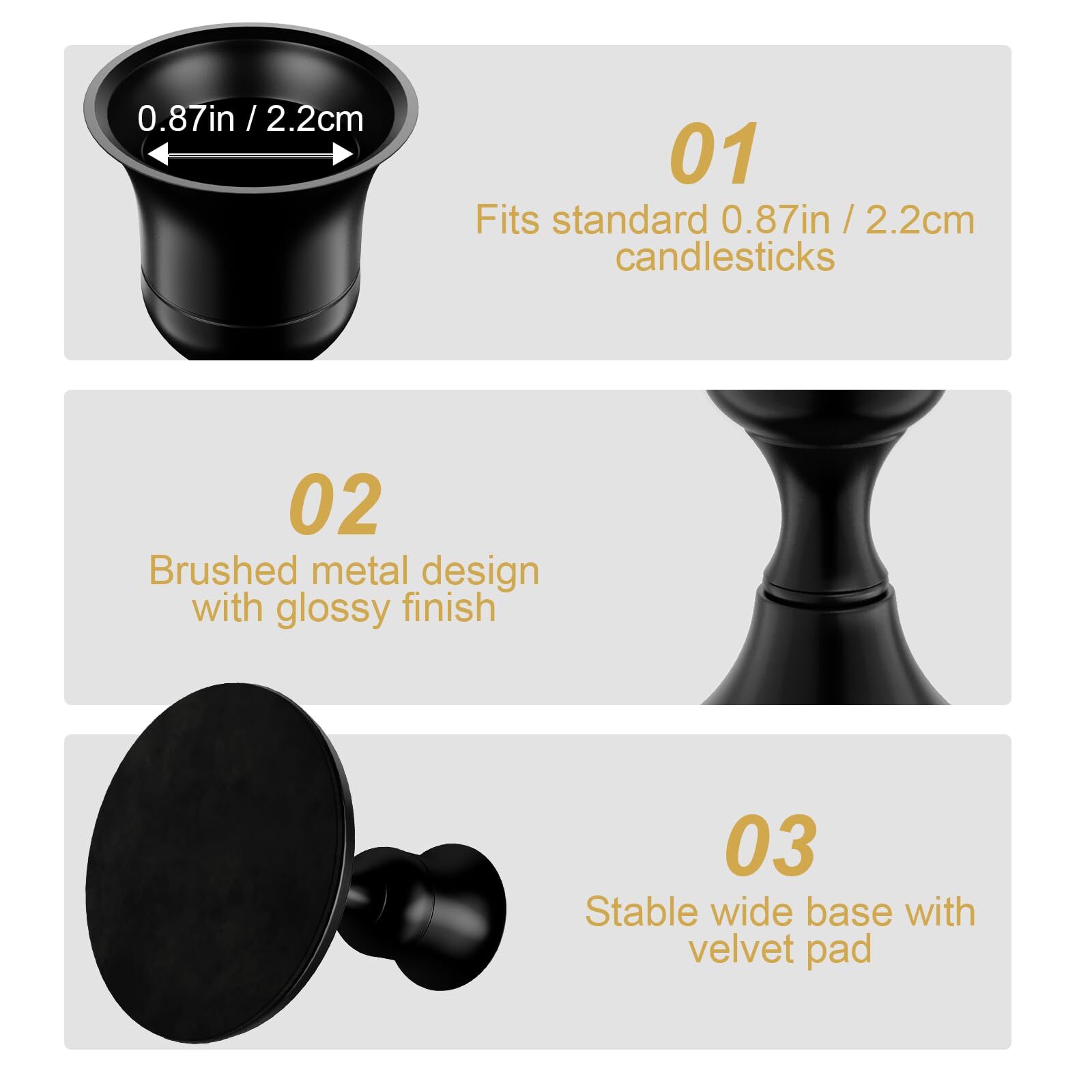 Taper Candle Holders Vintage Metal Candlestick Holders for Set of 2 Black