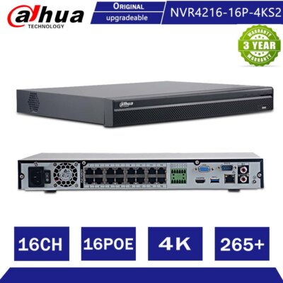 Original Dahua 16CH 16PoE NVR 4K DHI-NVR4216-16P-4KS2/L Network Video Recorder
