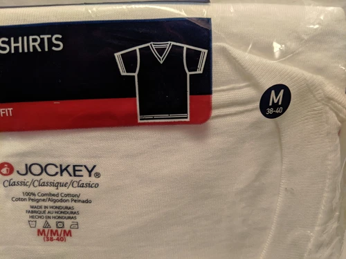 JOCKEY 经典男式 V 领 T 恤白色中号 38-40 件装 3 件密封全新 - 第 2 张/共 2 张