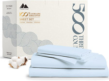 Luxury 500 Thread Count King Size Cotton Sheets Set - Light Blue
