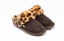Natural Suede Women Slippers  Leopard/chocolate 10