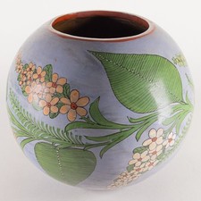 Vintage Tonala Mexican Burnished Round Floral Vase C.1930-40's