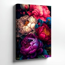 Wall Art Floral Peony Bouquet Canvas Print Pink Purple Blue Flower Home Decor