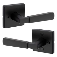 Kwikset Perth Matte Black Reversible Square Straight Bed/Bath Door Handle