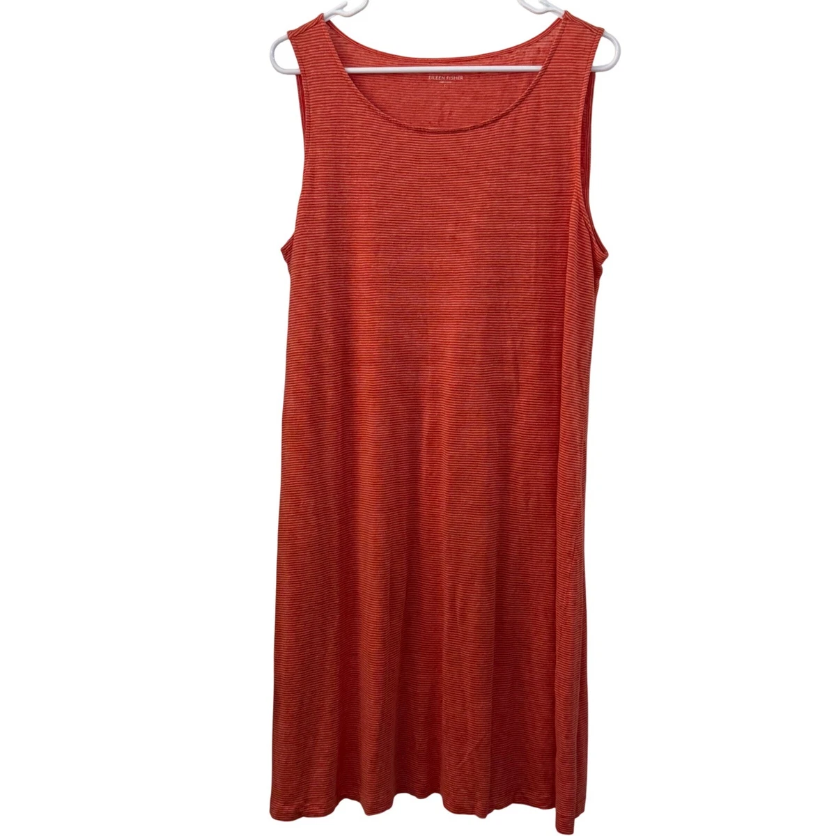 eileen fisher orange dress EILEEN FISHER Organic-Linen Cap-Sleeve Dress
