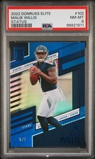 Malik Willis PSA 8 Pop 1 Highest 2022 Donruss Elite /7 Status Blue Rookie RC 102