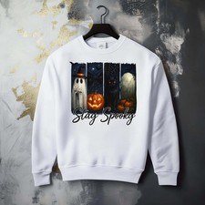 Fall Season Halloween Boo Spooky Cat Ghost Fun Whimsical Graphic Cozy Sweatshirt