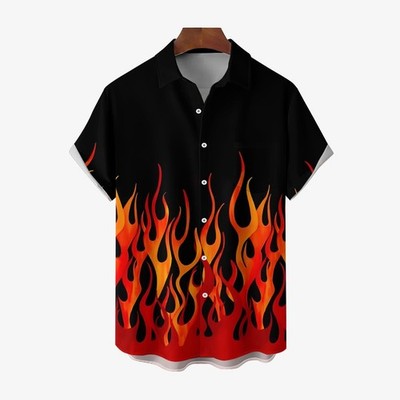 Mens Flame Print Stylish Vacation Hawaiian Shirt 2305105729