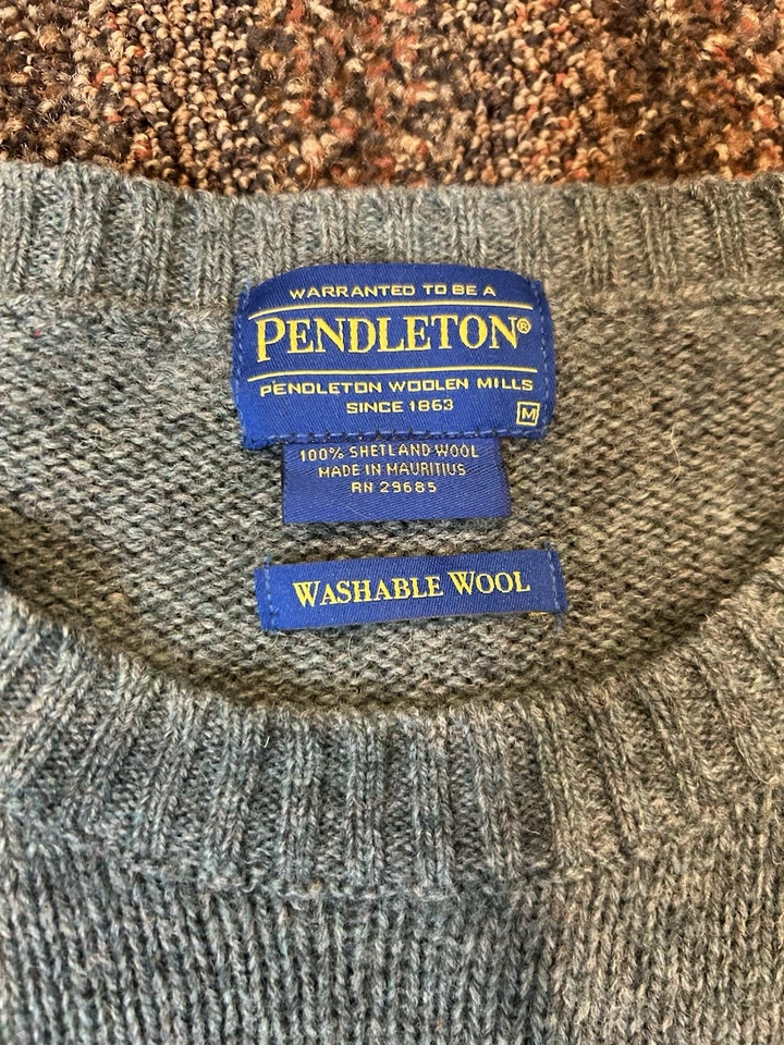 Pendleton Men Sweater Shetland Wool Crew Neck Light Gray Green Sz M EUC - Image 4 of 4