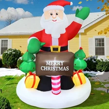 Best 2025 Christmas Inflatable Santa 6FT Holding Sign Claus Inflatables Outdoor