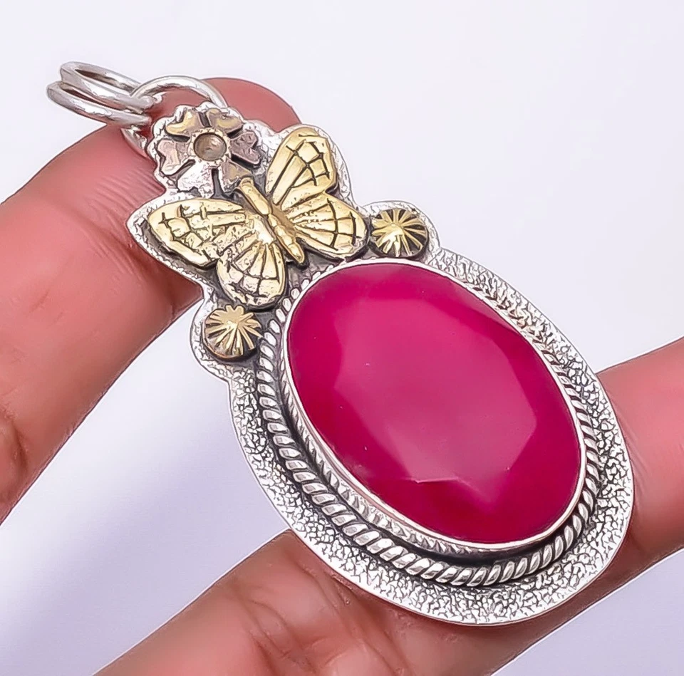 Ruby Simulated 925 Sterling Silver Butterfly Pendant 2.34" P81, Christmas Gift - Image 3 of 4
