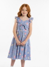 Emily West Girls' Dress Ruffle Midi Dress in Blue Celestial Floral. Size 8