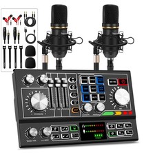 Podcast Equipment Bundle for 2, Audio Mixer with Condenser Microphone and 48V...