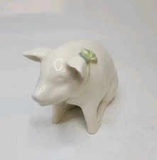 Vintage Belleek Ireland Porcelain Sitting Pig With Clover 1999