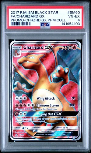 2017 POKEMON SM BLACK STAR PROMO #SM60 FULL ART/CHARIZARD GX PSA 4