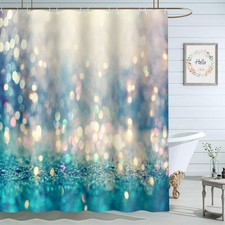 Shiny Light Glitter Shower Curtain Set 72x72 Inch Bathroom Decor Waterproof