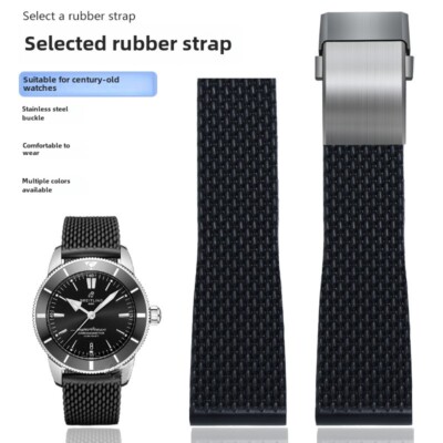 High Quality Waterproof Rubber Watch Band Straps Mens 22 24mm Fits Breitling