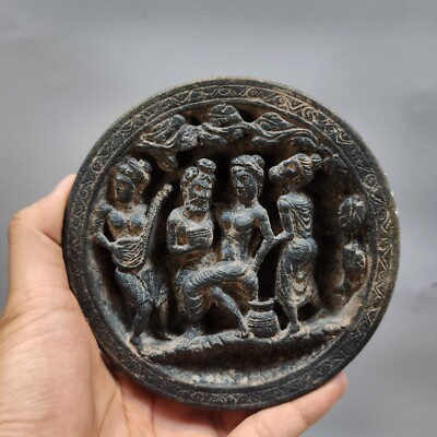 A GREY SCHIST COSMETICS PALETTE DEPICTING THE DRUNKEN HERCULES, GANDHARA REGION