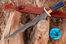 CUSTOM HANDMADE FORGED DAMASCUS STEEL DOUBLE EDGE SWORD / WOOD HANDLE  1704