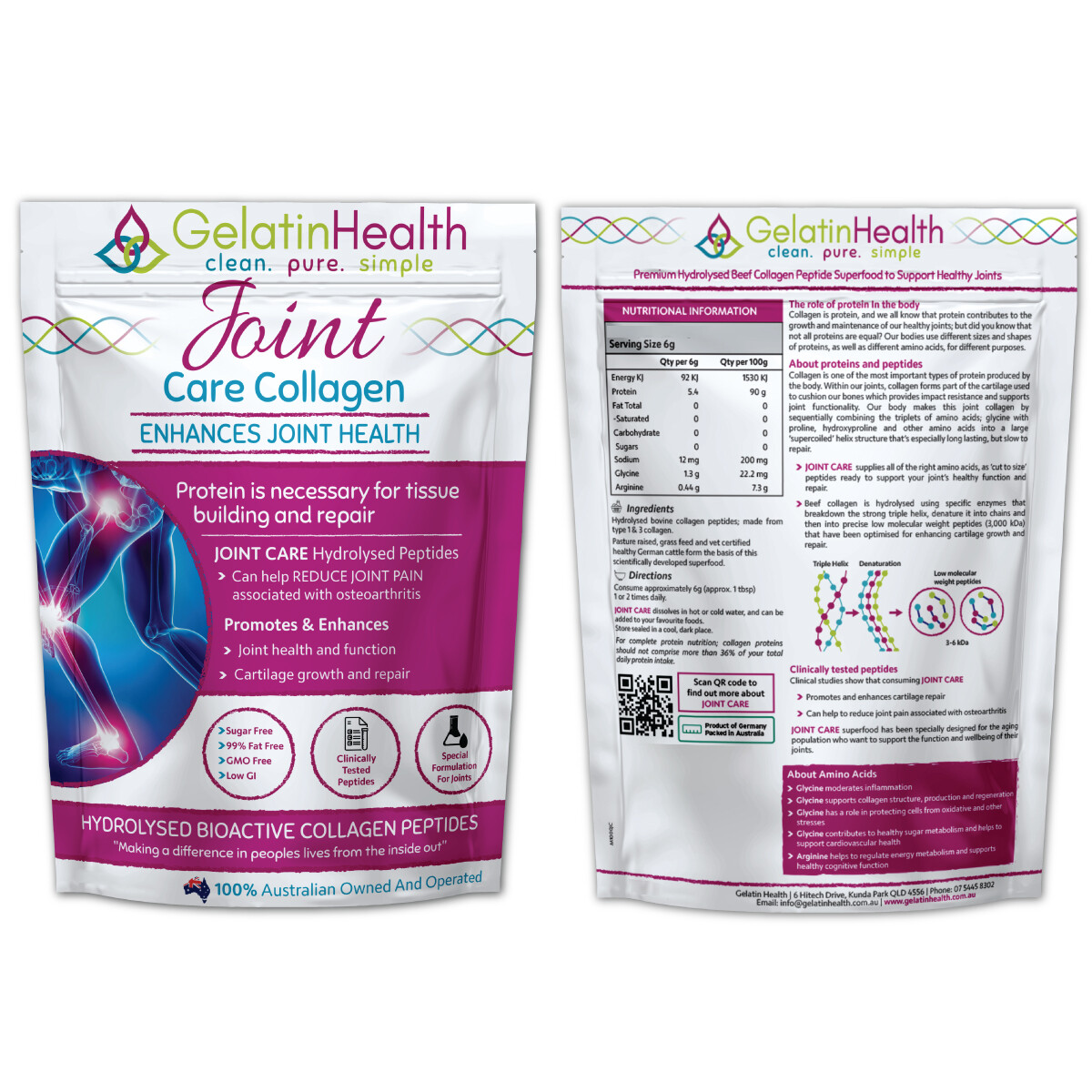 GELATIN HEALTH Joints 450g Hydrolysed Bioactive Collagen Peptides